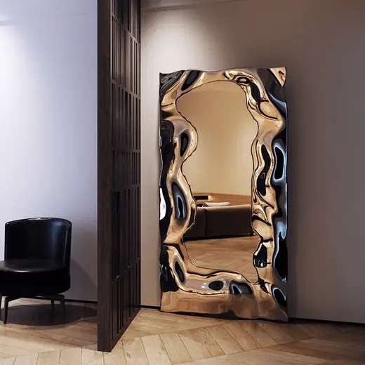 Modern Stainless Steel Metal Indoor and Outdoor Floor-Standing Mirror produced by Xinhengda Sculpture in Shenzhen