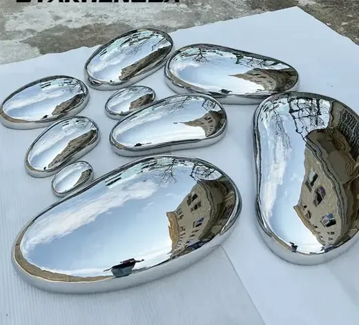 Metal Art Steel Pebble Art Decoration Sculpture Mirror view 2