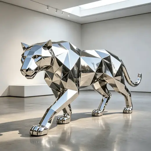 Stainless Steel Mirror Geometry Block Face Leopard Large Metal produced by Xinhengda Sculpture in Shenzhen