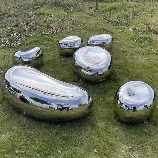 Stainless Steel Mirror Stone Table and Chairs Sculpture view 2