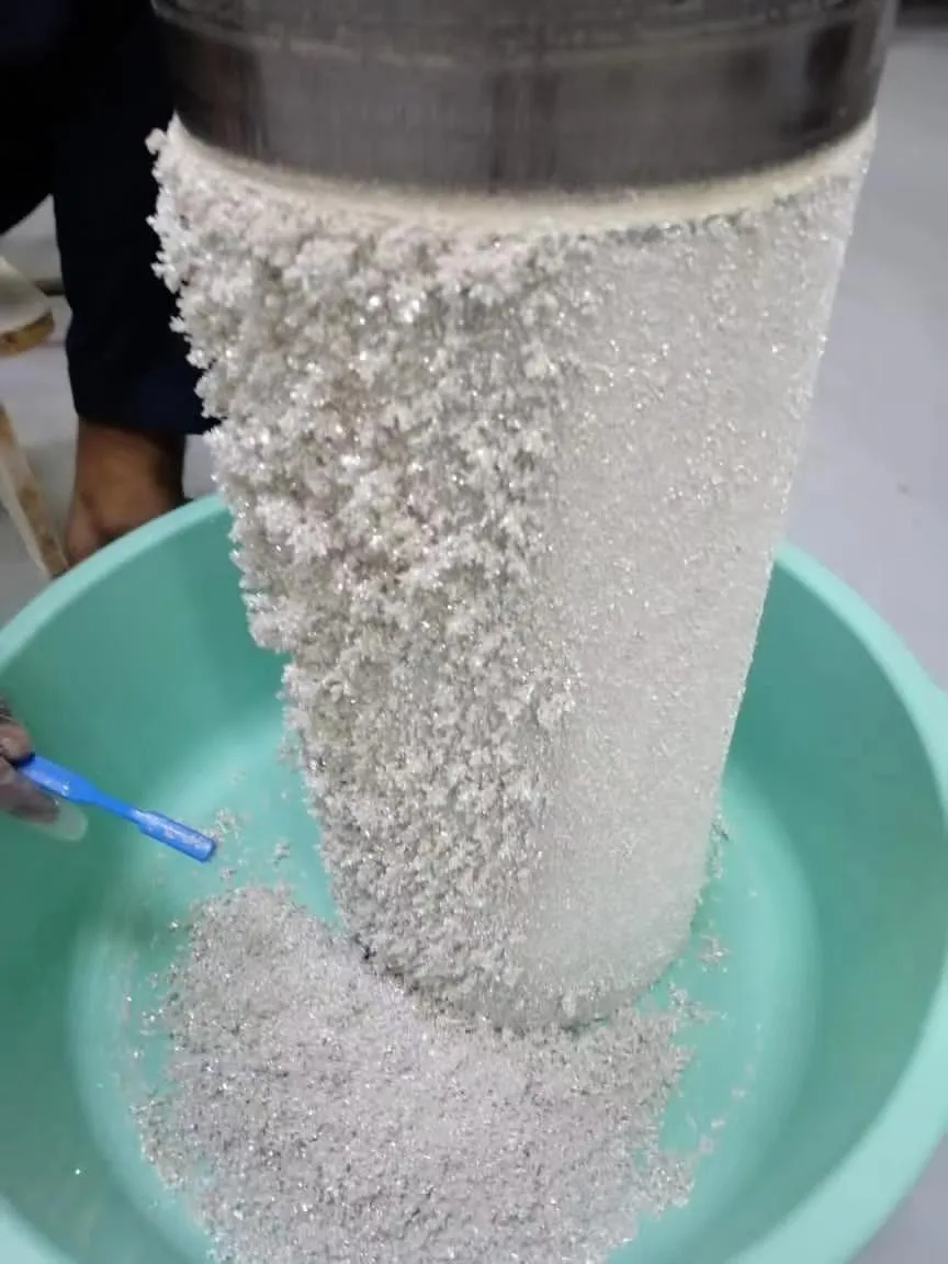 High-purity silver crystal harvested from the rotating cathode of the silver refining machine