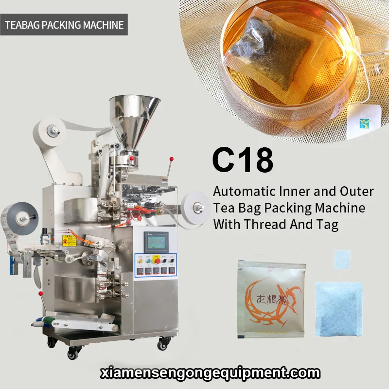 C18 automatic filter paper tea bag packing machine with control panel and material feed system