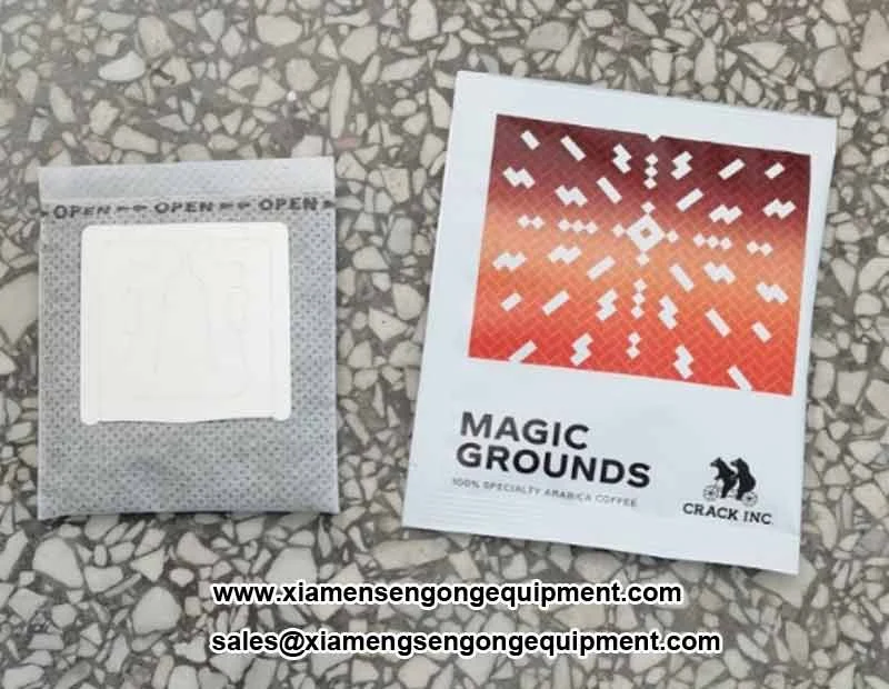 Drip coffee bags with visible granule coffee produced on the C19D machine