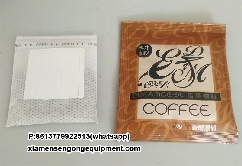 Drip coffee bags with visible coffee grounds produced on the C19H machine