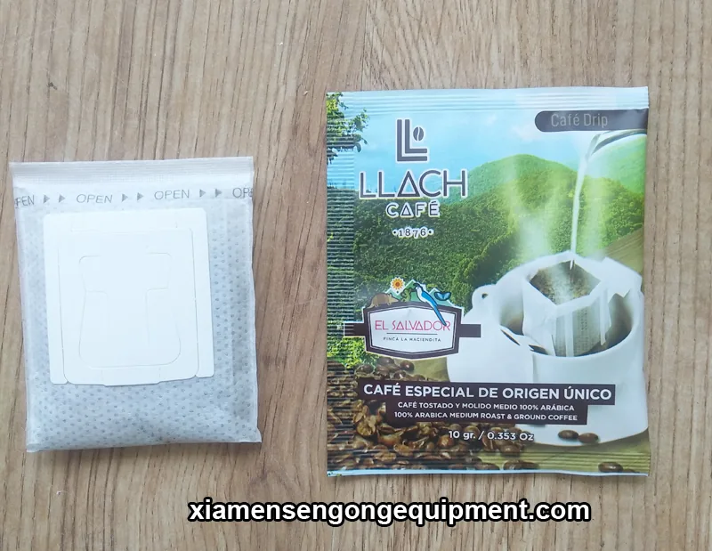 Completed drip coffee bags with inner filter and outer seal produced on the C19II machine
