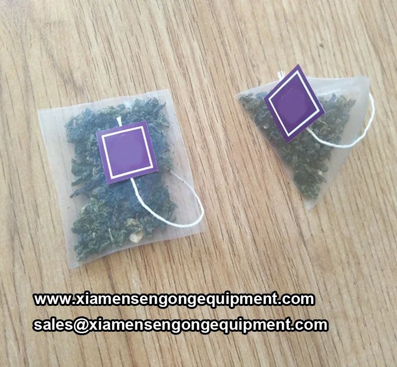 Pyramid tea bags with visible whole leaf produced on the C20 machine
