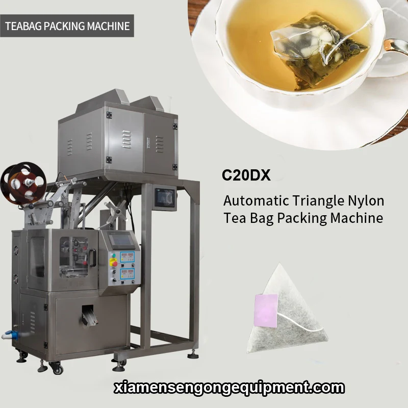 C20 automatic pyramid tea bag packing machine with stainless steel frame and control panel