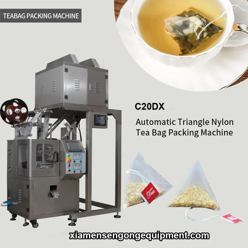 C20DX automatic looseleaf tea weigh fill machine with stainless steel frame and control panel