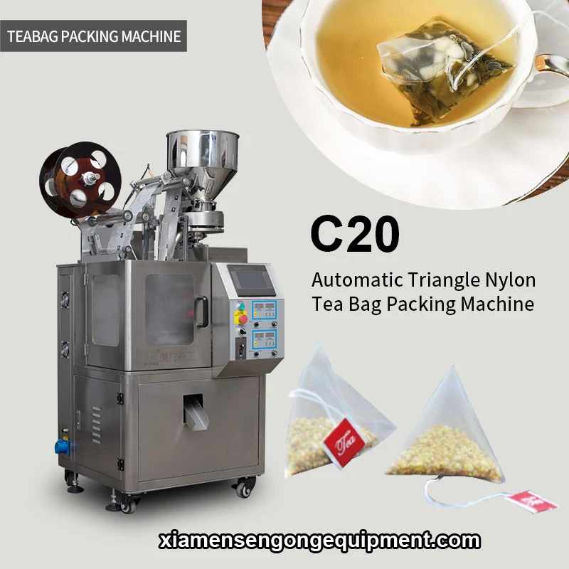 C20DX automatic pyramid tea bag packing machine with stainless steel frame and control panel
