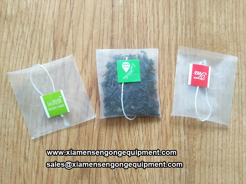 Triangle tea bags with visible whole leaf produced on the C20DX machine