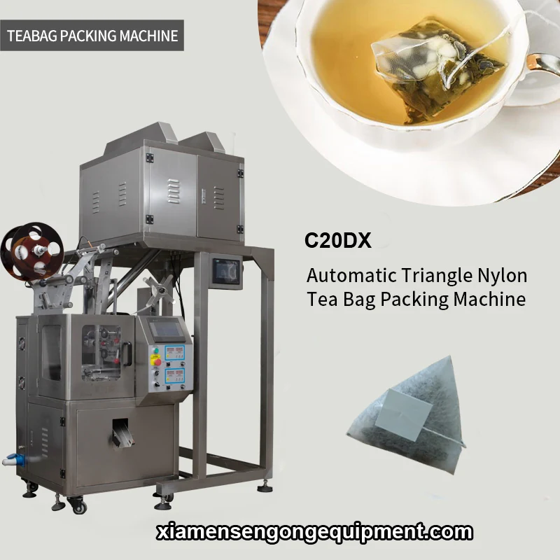 C20DX automatic pyramid tea bag packaging machine with stainless steel frame and control panel