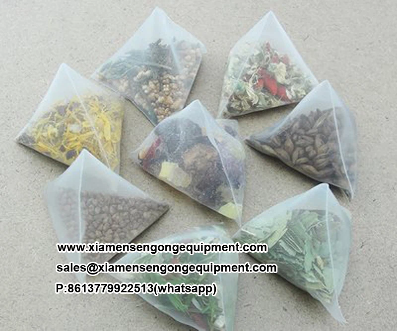 Pyramid tea bags with visible whole leaf and thread produced on the C88DX machine