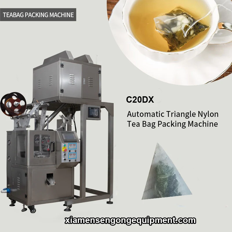 C20DX automatic triangle fruit tea bag packing machine with stainless steel frame and control panel