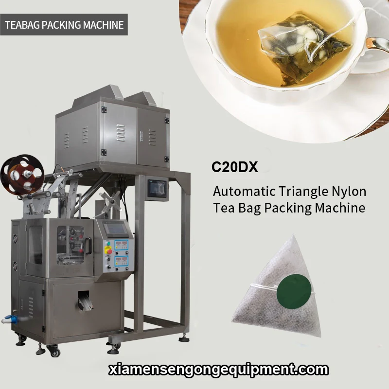 C20DX automatic pyramid tea bag packing machine with stainless steel frame and control panel
