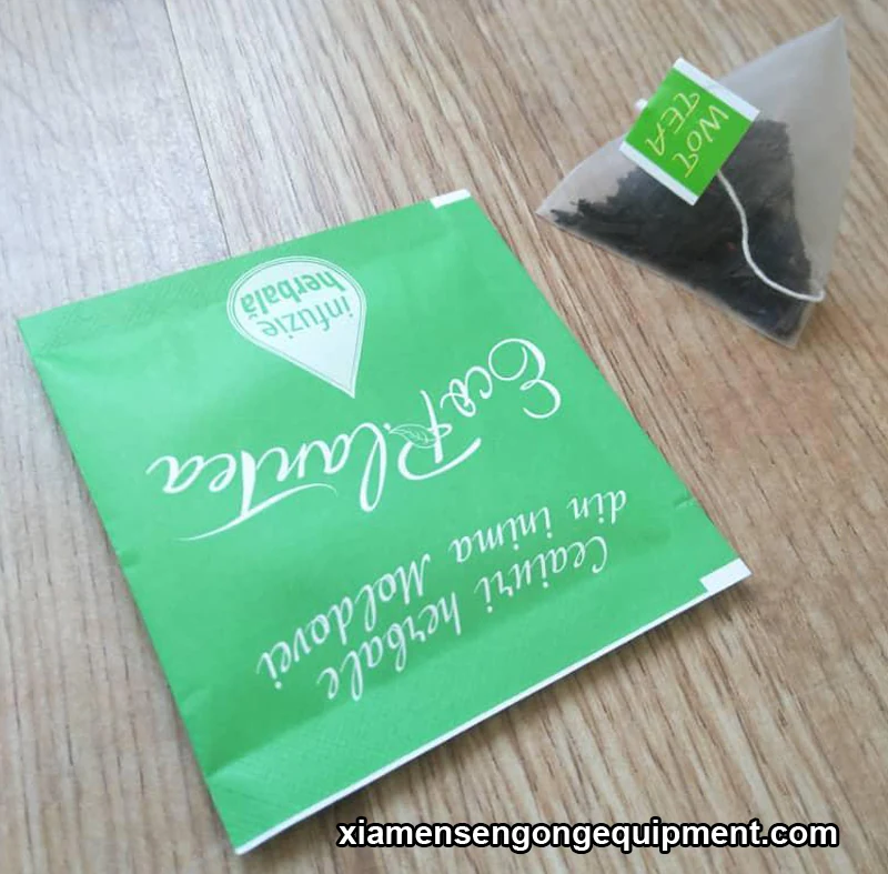 Pyramid tea bags with visible whole leaf in double-layered envelope produced on the C21DX machine