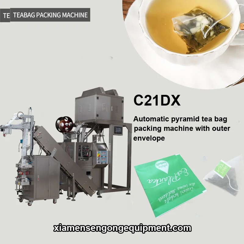 C21DX automatic pyramid inner and outer tea bag filling machine with stainless steel frame and control panel