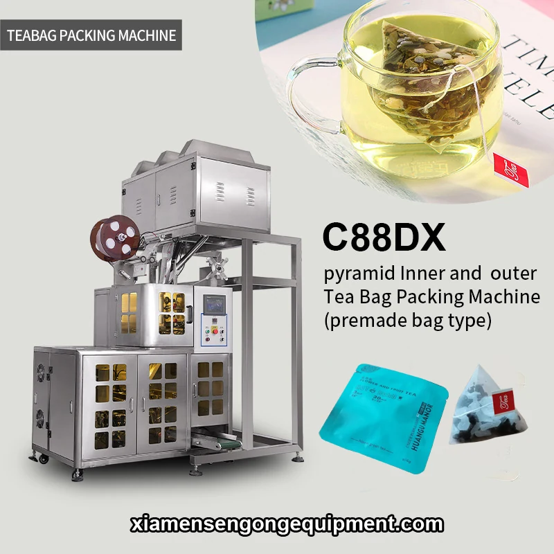 C88DX automatic pyramid tea bag packing machine with stainless steel frame and control panel