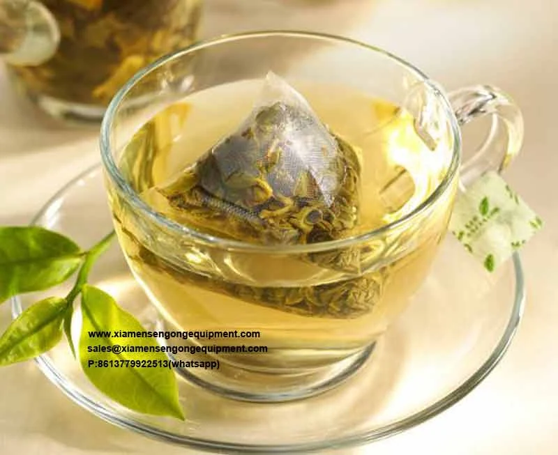 Pyramid tea bags with visible whole leaf and powder produced on the C88DX machine