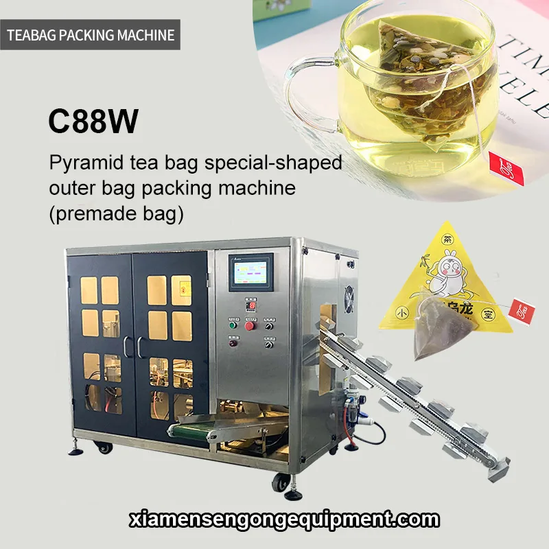 C88W special type pyramid tea outer bag packing machine with stainless steel frame and control panel