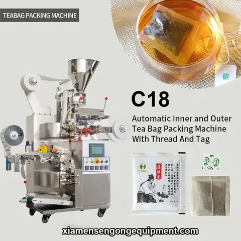 C18 full automatic inner and outer filter paper tea bag packing machine with control panel and film rolls