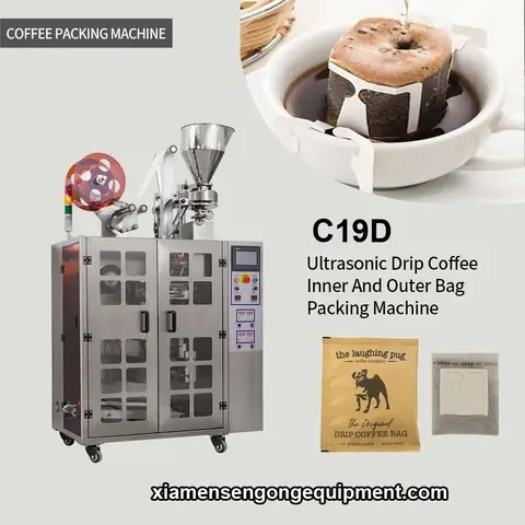 C19D ultrasonic sealing drip coffee bag packing machine with stainless steel frame and control panel