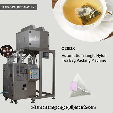 C20 automatic pyramid tea bag packing machine with stainless steel frame and control panel