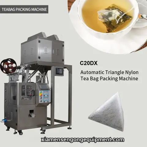 C20 automatic pyramid tea bag packaging machine with stainless steel frame and control panel