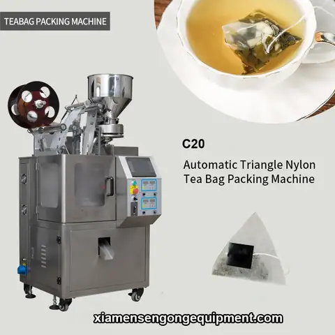 C20 automatic pyramid tea bag packing machine with stainless steel frame and control panel