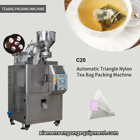 C20 nylon pyramidal herbal tea bag machine with stainless steel frame and control panel