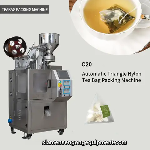 C20 automatic pyramid tea bag packing machine with stainless steel frame and control panel