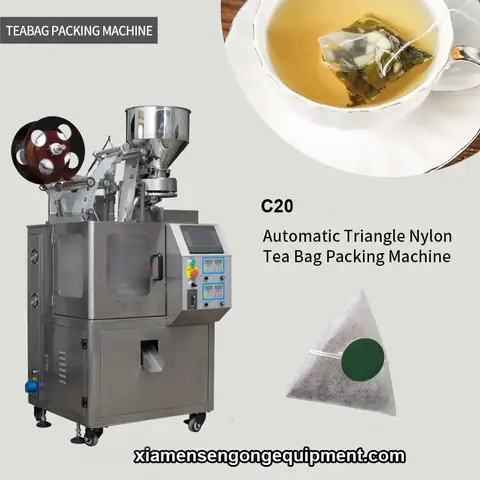 C20 automatic pyramid tea bag packing machine with stainless steel frame and control panel