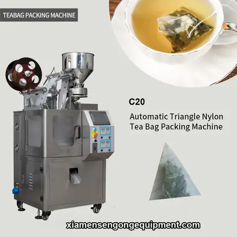 C20 automatic pyramid tea bag packing machine with stainless steel frame and control panel