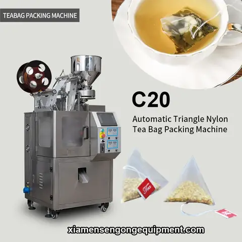 C20DX automatic pyramid tea bag packing machine with stainless steel frame and control panel