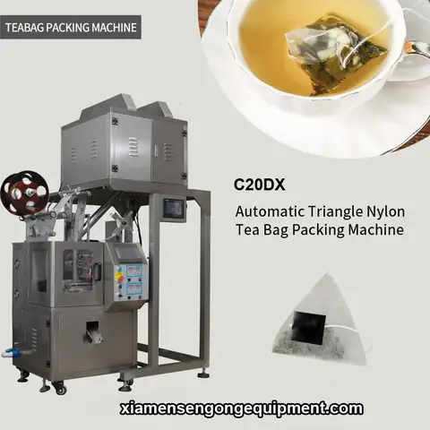 C20DX automatic pyramid tea bag packing machine with stainless steel frame and control panel