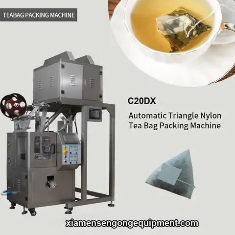 C20DX automatic pyramid tea bag packaging machine with stainless steel frame and control panel