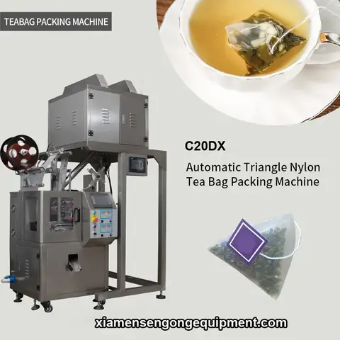 C20DX automatic pyramid tea bag maker machine with stainless steel frame and control panel