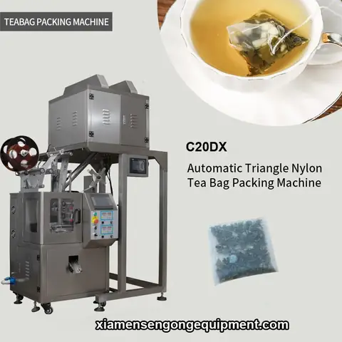 C20DX automatic pyramid tea bag packing machine with stainless steel frame and control panel