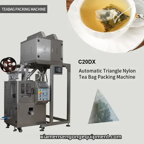 C20DX automatic pyramid tea bag packing machine with stainless steel frame and control panel