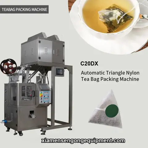 C20DX automatic pyramid tea bag sealing machine with stainless steel frame and control panel