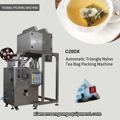 C20DX automatic triangular hetbal tea bag packing machine with stainless steel frame and control panel