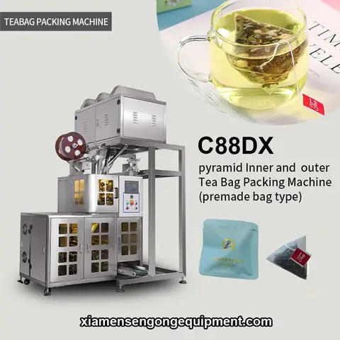 C88DX pyramid sachet nylon tea packing machine with stainless steel frame and control panel