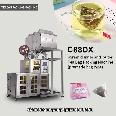 C88DX automatic pyramid tea coffee powder bag packing machine with stainless steel frame and control panel