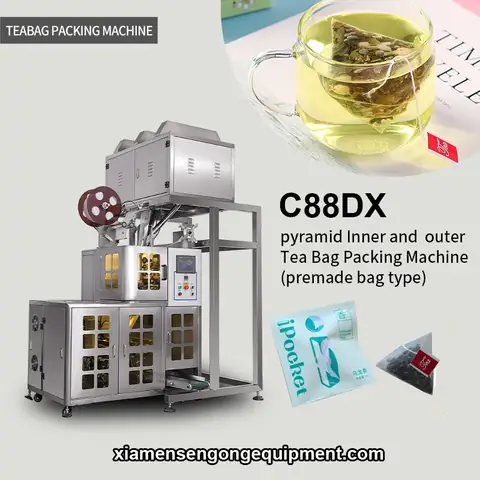 C88DX triangle rooibos tea filling machine with stainless steel frame and control panel