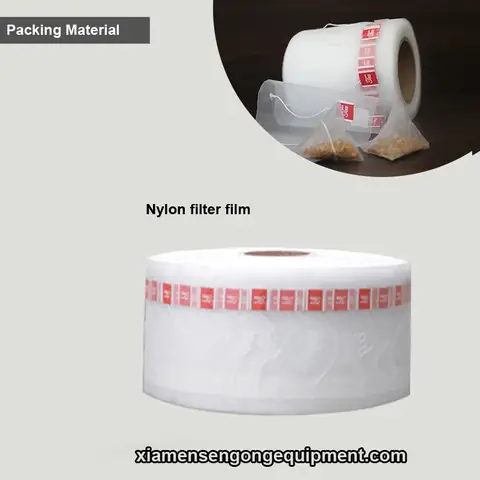 Nylon film roll showing high transparency and fine mesh texture for pyramid tea bags