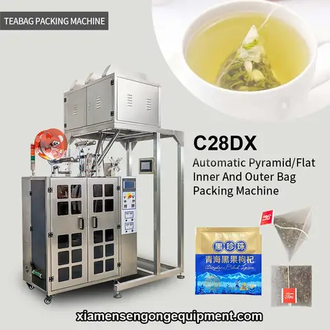 C28DX automatic pyramid fruit tea bag packing machine with stainless steel frame and control panel