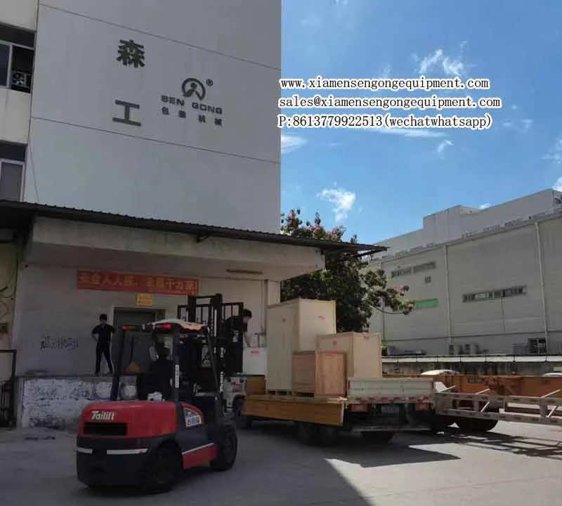 C19H Drip Coffee Line With PLA Corn Fibre Film to America - machines crated and loaded at the Sengong factory