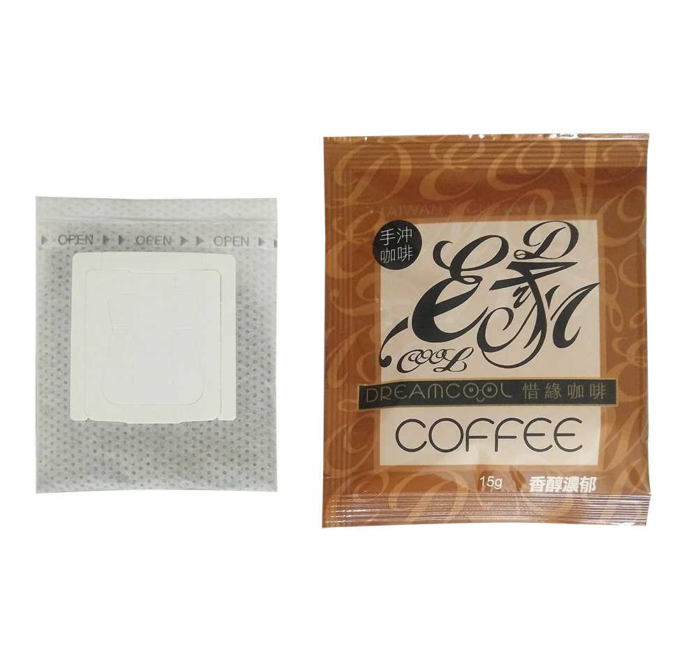 Drip coffee bags with hanging ear and date code produced on the C19H machine