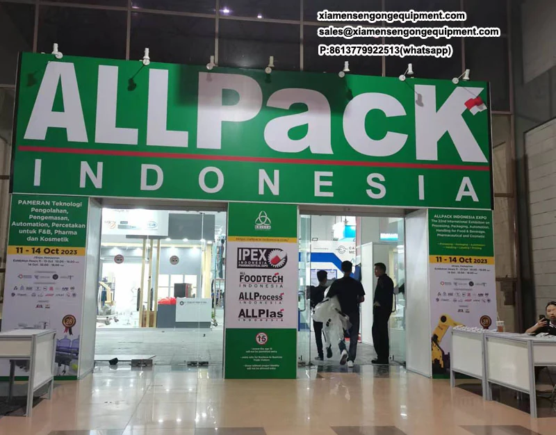Sengong packing machines at Senong pyramid tea bag machine hot on ALLPACK INDONESIA EXPO 2023!