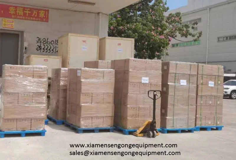 40GP Container of Pyramid Machines Tagging Machines and Film to America - machines crated and loaded at the Sengong factory