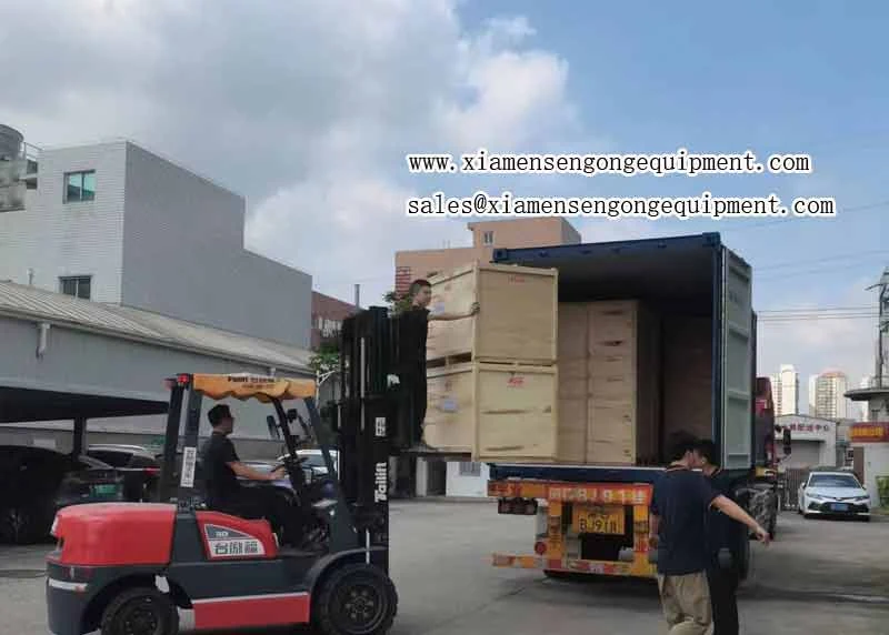 Sengong machines at Delivery 20 GP C28DX pyramid tea bag packing machine cargo to India